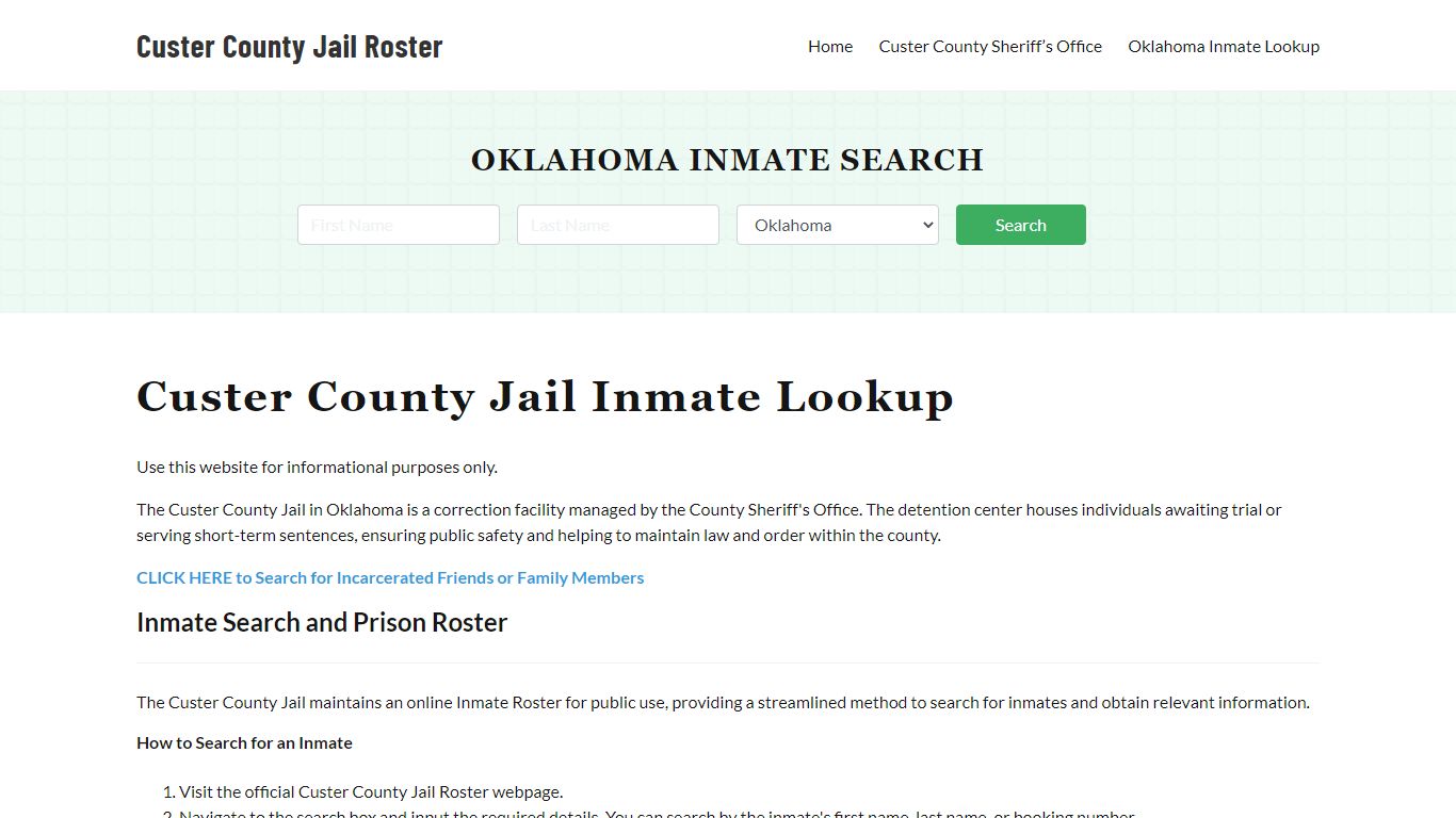 Custer County Jail Roster Lookup, OK, Inmate Search