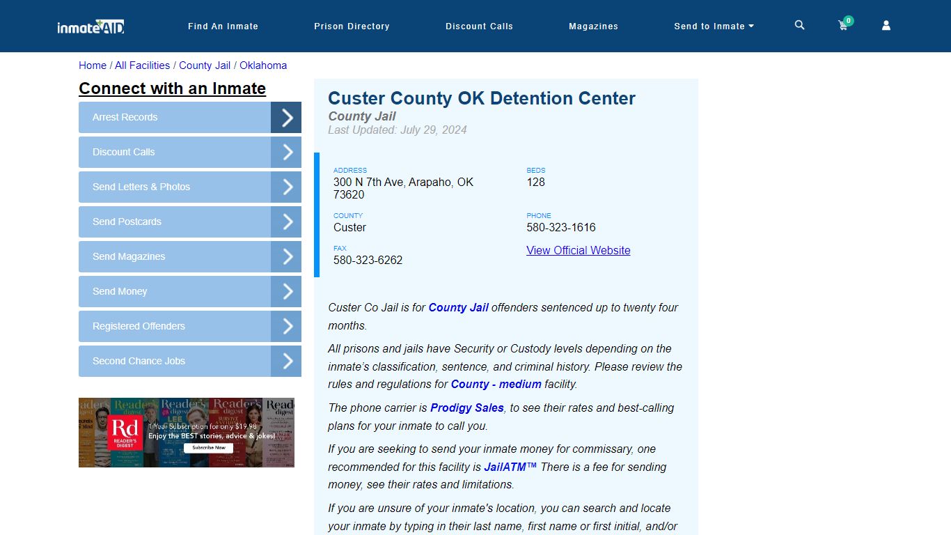 Custer County OK Detention Center - Inmate Locator