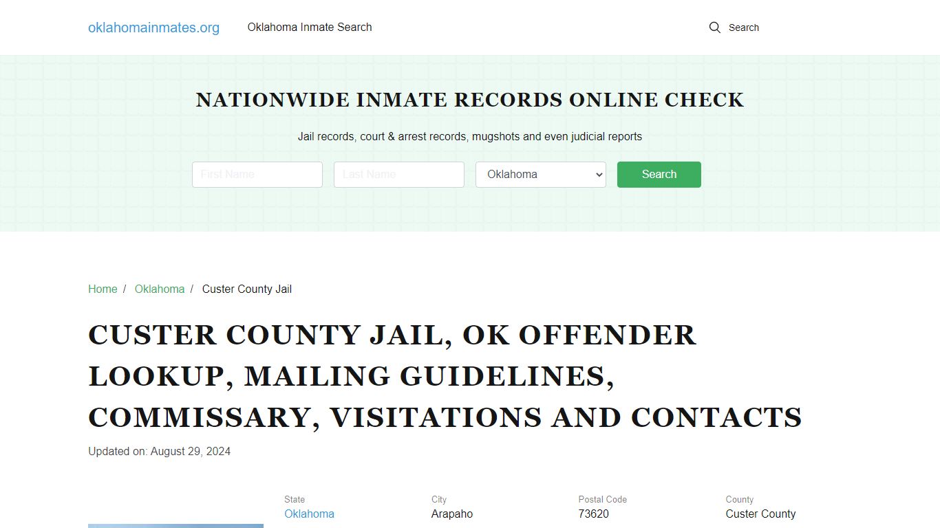 Custer County Jail, OK: Inmate Search Options, Visitations, Contacts